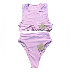 Toast Swim Signature Peek A Book Top & High Waisted Bottom Set in Pink Lavender